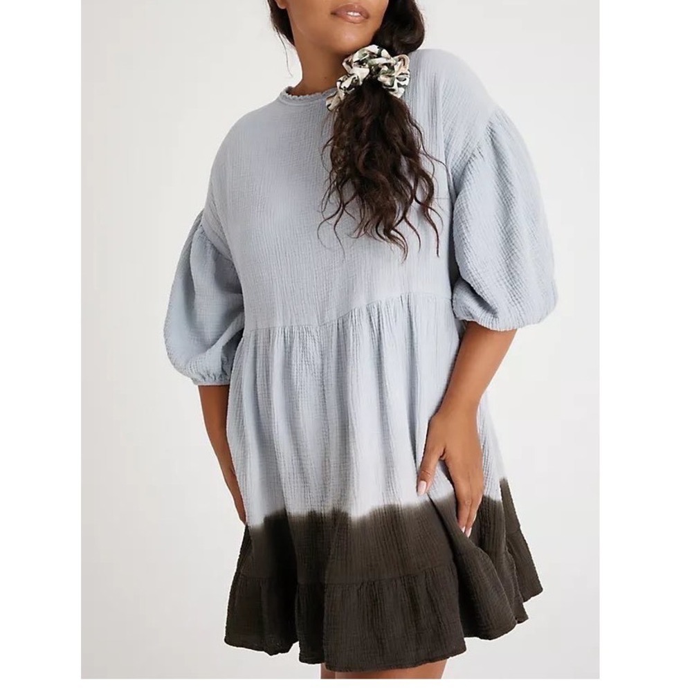 Current Air Dariya Dip Dyed Tunic Dress XS Blue‎ Green Ombre Boho Anthropologie